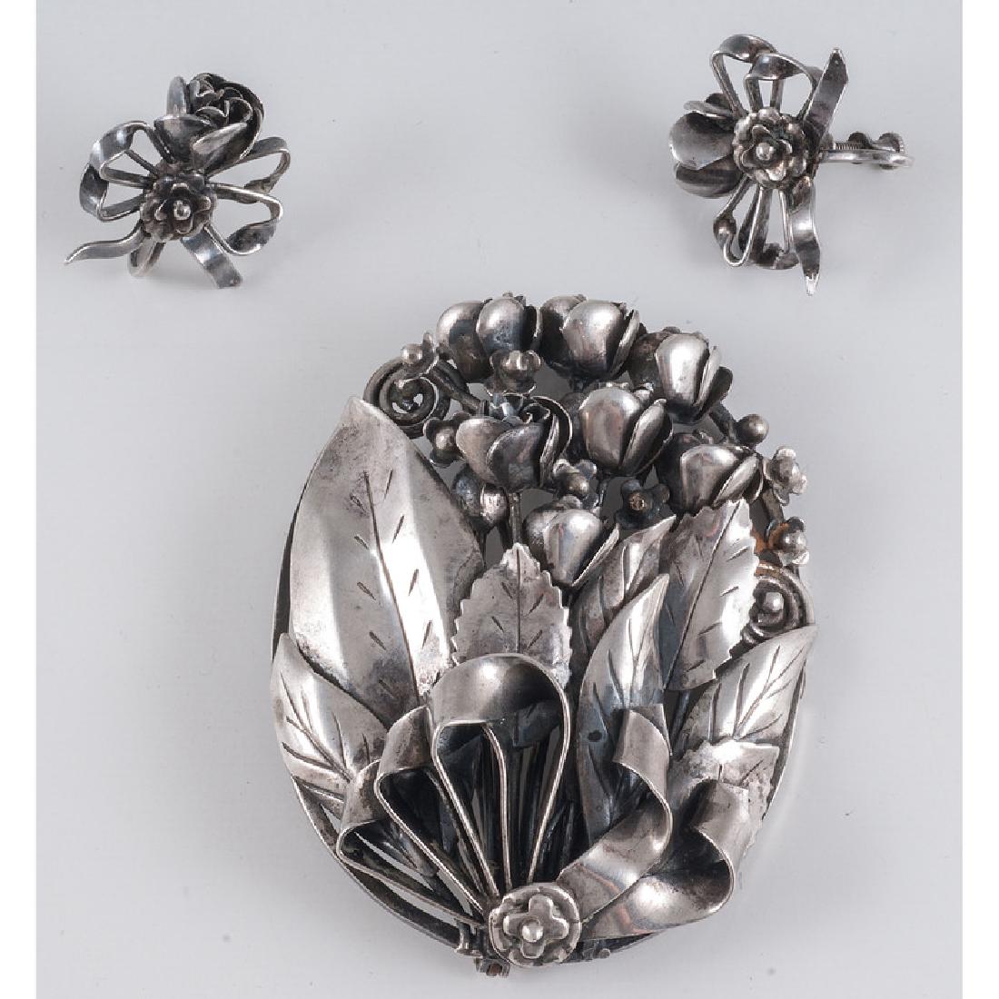 Hobé Brooch and Earrings in Sterling Silver 38.7 Dwt. (1 of 2)