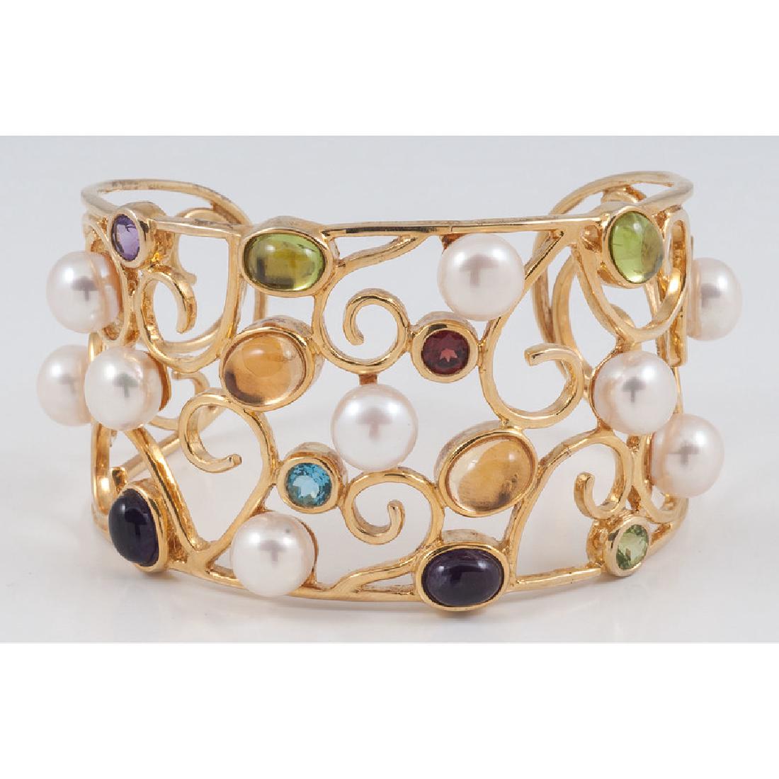 Sterling Silver Cuff Bracelet with Cultured Pearls and (1 of 3)