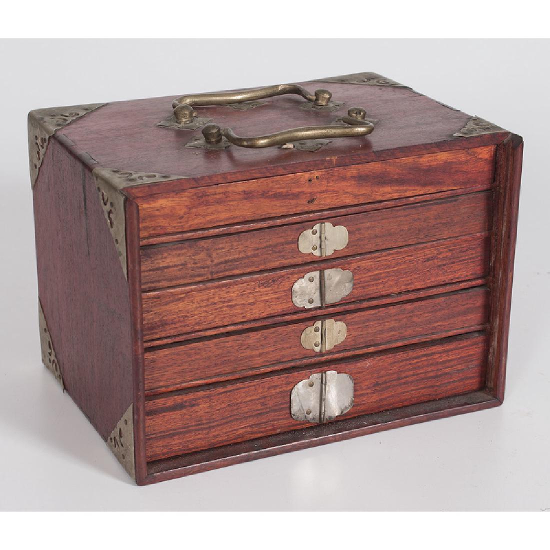 Mahjong Set in Rosewood and Brass Case: Chinese, 20th century. A mahjong set with bone and bamboo pieces, housed in a rosewood case with brass handles; case ht. 6.5, wd. 9, dp. 6.5 in.