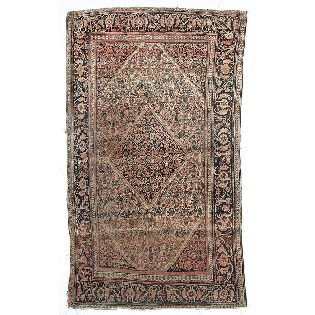 Persian Throw Rug: Persian, 20th century. 6 ft. 3 in. x 3 ft. 6.5 in. (75 x 42.5 in.; 190.5 x 107.95 cm). Provenance: Property from the Collection of Dr. M. Donald Hayes. To Be Sold Without Reserve.