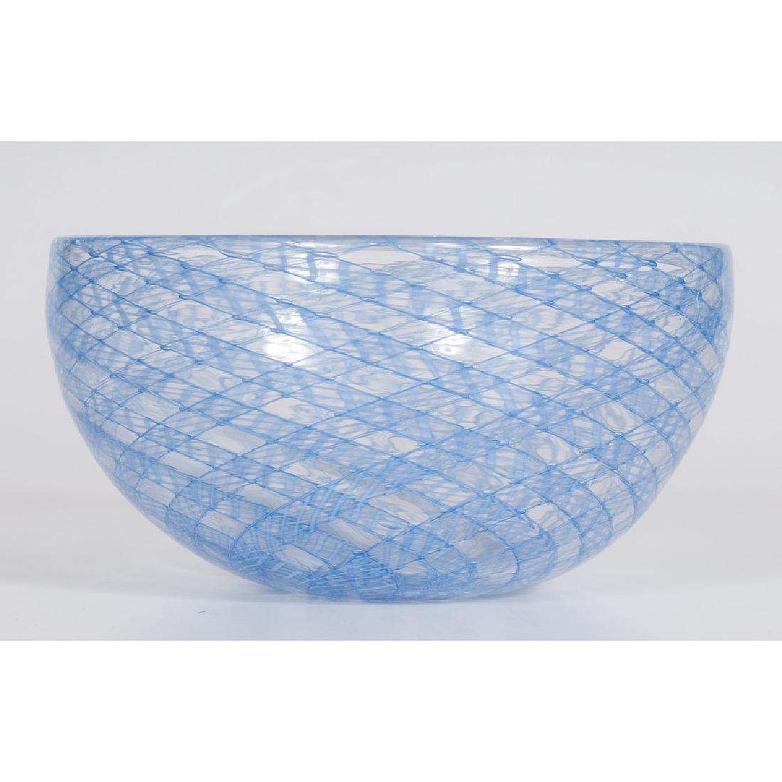 Seguso for Tiffany & Co. Glass Bowl: 20th century. A blue and clear bullicante glass bowl, the bottom with etched mark Archimede Seguso / Murano / for / Tiffany & Co.; ht. 5.75, dia. 8.5 in. Provenance: Property from the Collection