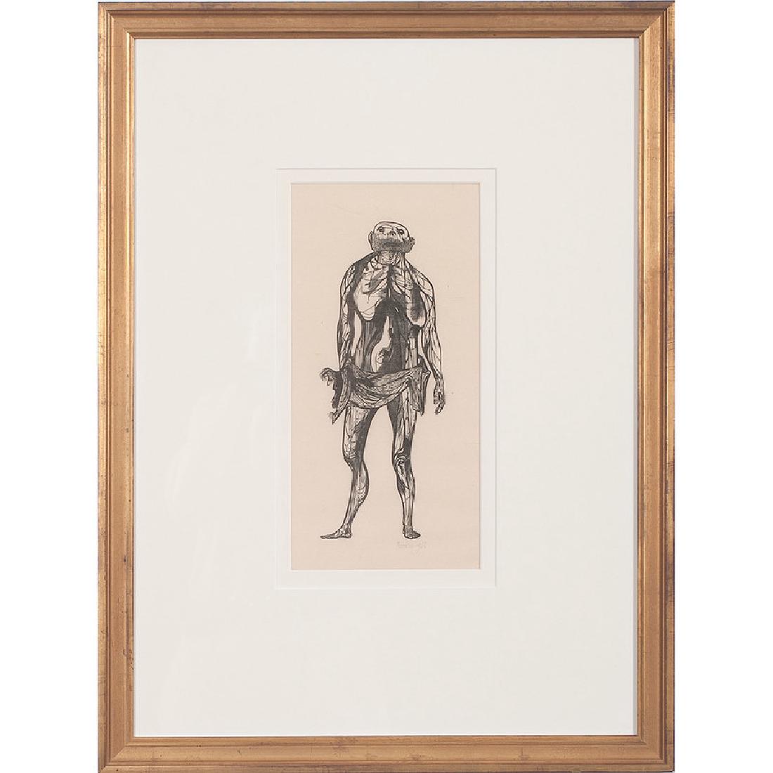 Leonard Baskin (American, 1922-2000): Standing Man lithograph signed and dated 1956 in pencil l.r. framed 11 x 5.25 in. (sight)