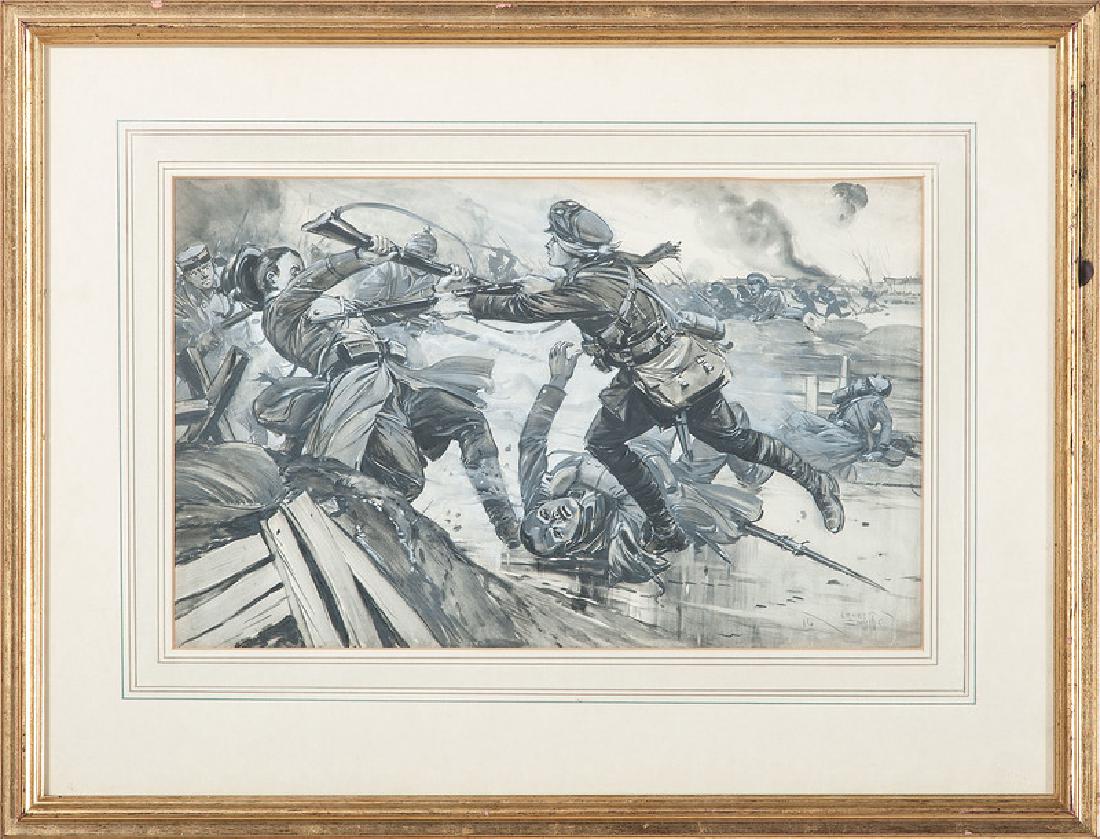 Lot of Two Combat Illustrations in Watercolor and (1 of 3)