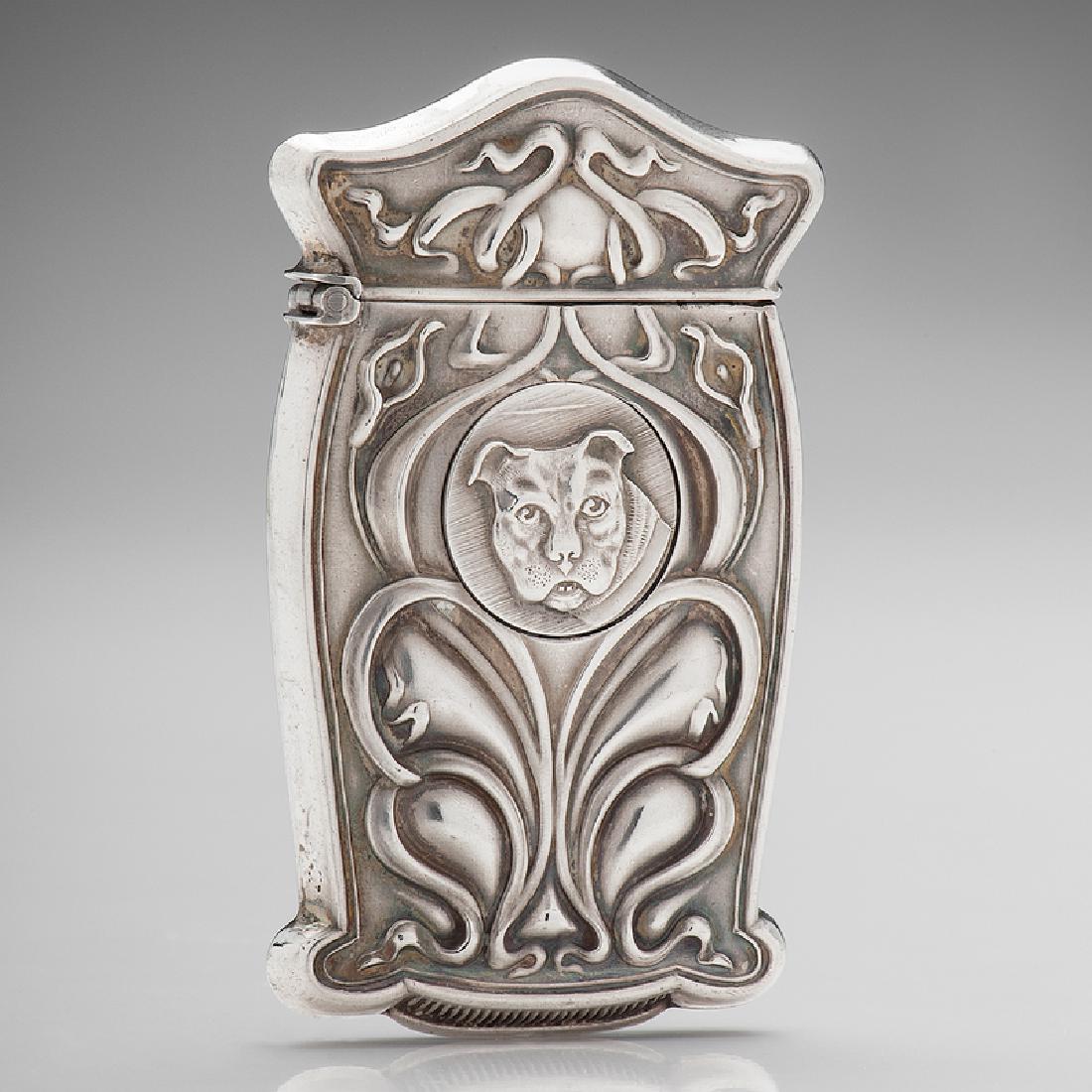 Sterling Match Safe with Dog Button: American, late 19th-early 20th century. An Art NouveauÂ sterling silver match safe with a push button featuring a dog, monogrammed on back and marked on interior rim; ht. 2.75, wd. 1.625 in.