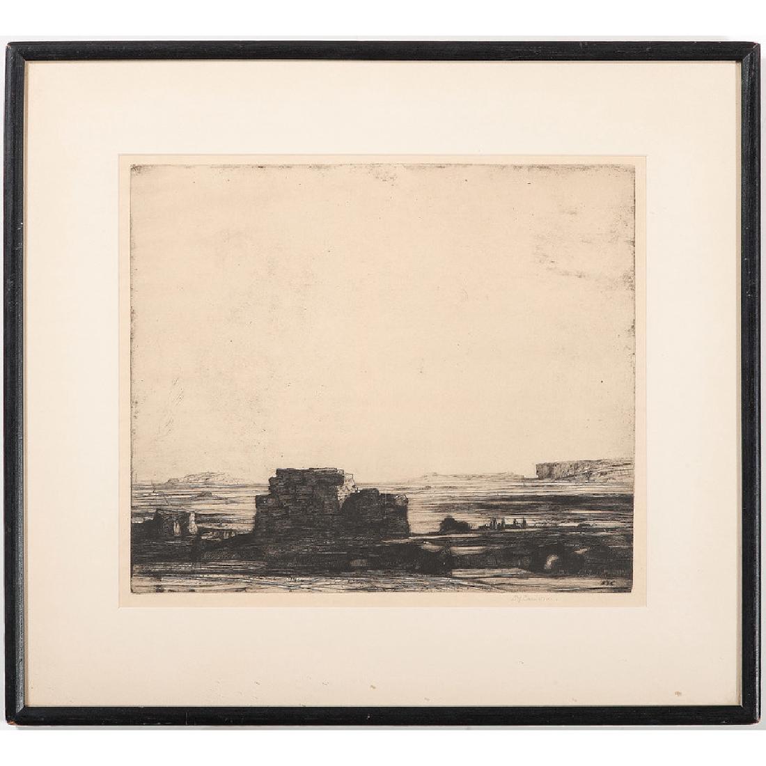 David Young Cameron (English, 1865-1945): The Desert etching signed in plate and in margin l.r. framed 11.75 x 13.75 in. (plate)