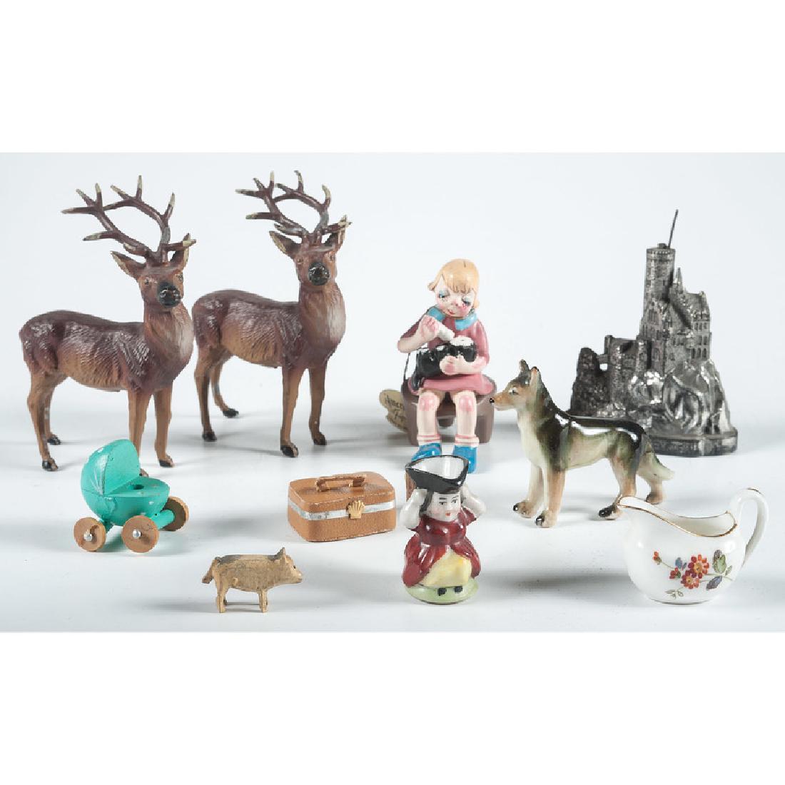 Collection of Miniature Furniture, Toys and Other Items: 20th century. A large group of miniatures, toys and souvenir items, 190 in total, including furniture, tablewares, figures and animals, with wood, metal and ceramic examples; largest piece ht. 7.75 in