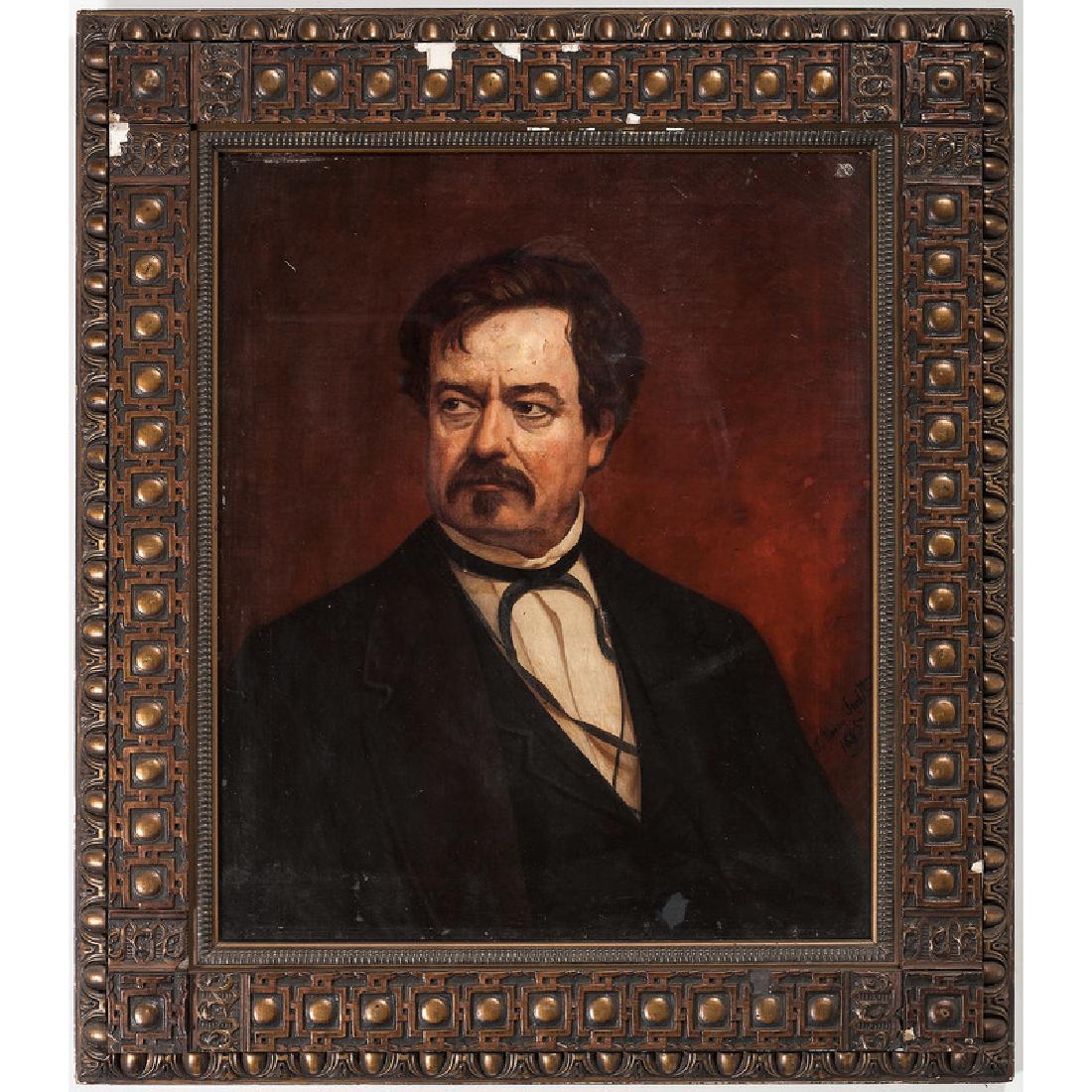 J. Henry Smith (American, 19th century): Posthumous Portrait of Edwin Forrest oil on canvas artist attribution and dated 1885 on reverse of canvas framed 29.5 x 24.25 in. (sight) Edwin Forrest (1806-1872) was a noted Shakespea