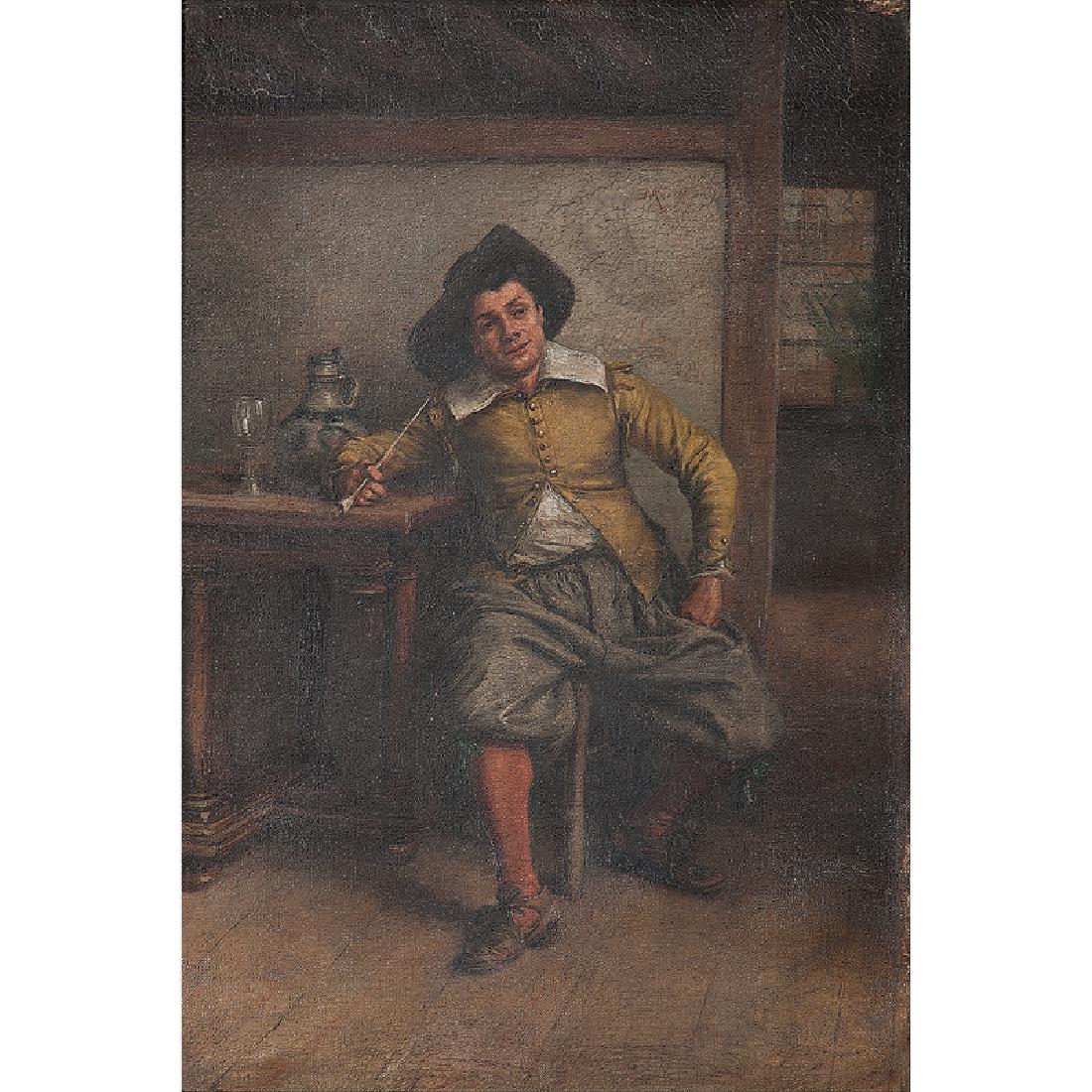 In the Manner of Jean-Charles Meissonier (French,: Tavern Scene oil on canvas unsigned framed 10.75 x 7 in. (sight)