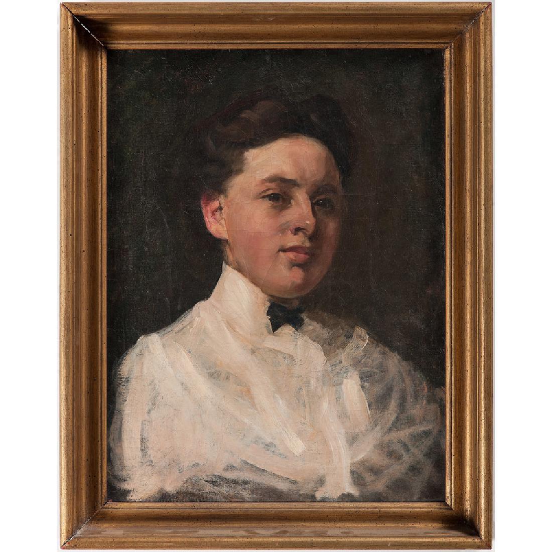 Attributed to Simon Paul Baus (American, 1882-1969): Portrait of a Woman oil on canvas unsigned framed 19.75 x 14.75 in. (sight)