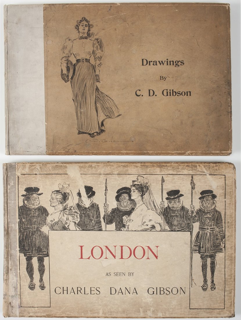 Charles Dana Gibson (1867-1944) Illustrated Books: Early 20th century. Two hardcover books, titled "Drawings" and "London"; 11.5 x 17.5 in. (each).