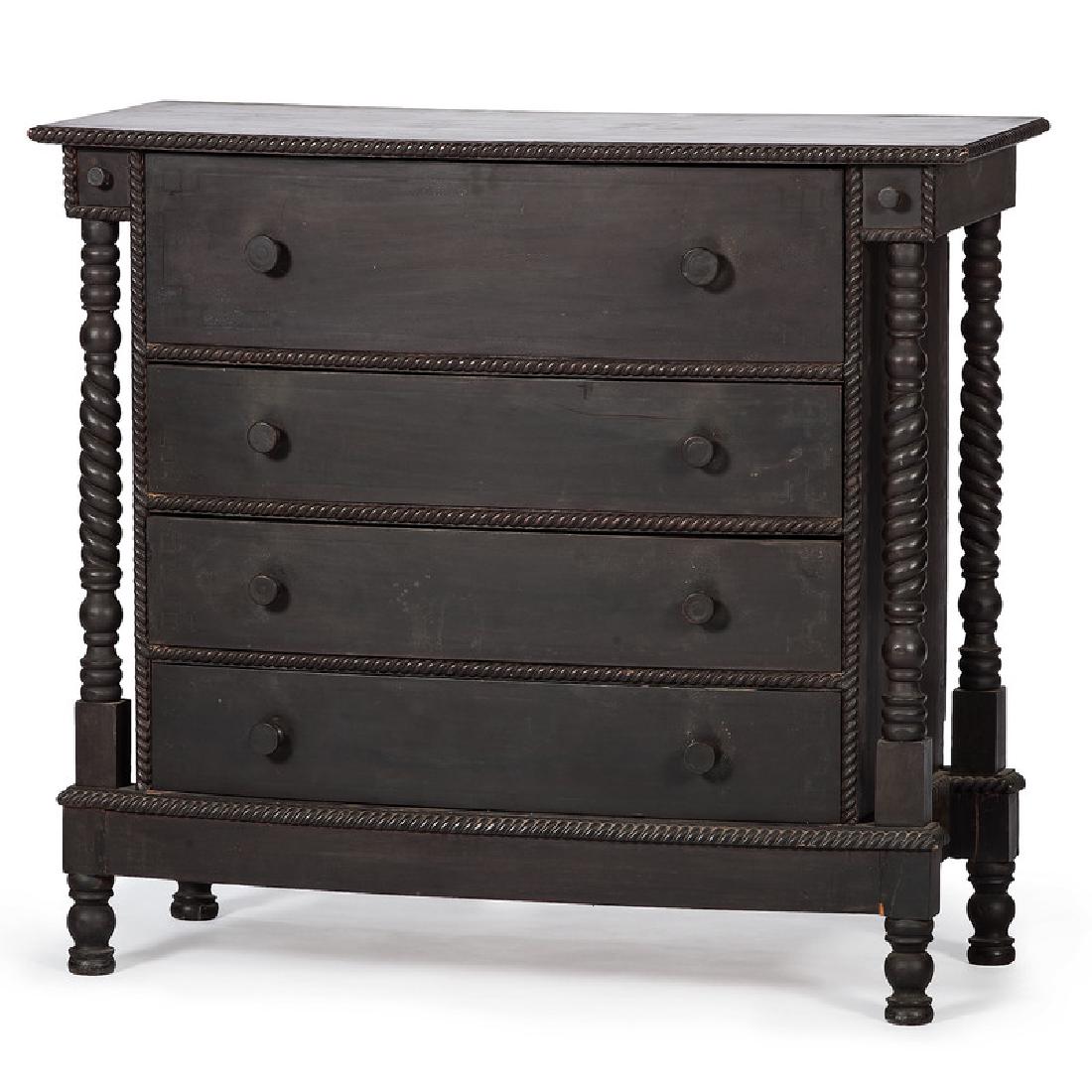 Bermuda Butler's Desk: English (Bermuda), 19th century. A bow front Bermuda butler's desk, highlighted with gadrooned carving throughout, having a fitted top over a pull out writing surface and serpentine interior case, the