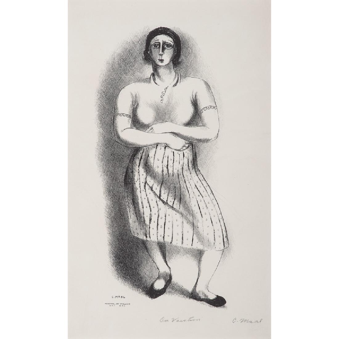 Claire Mahl (American, 1912-1988): On Vacation lithograph signed in print l.l. signed in pencil l.r. titled in pencil l.c. stamped Federal Art Project NYC WPA l.l. 15 x 9 in. (sight) 17.5 x 2