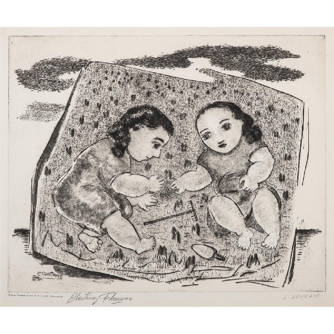 George Zachary Constant (American, 1892-1978): Planting Flowers etching signed in plate l.l. signed in pencil l.r. titled in pencil and stamped New York City WPA Art Project l.l. 12 x 14.75 in. (plate) 19.5 x 25.5