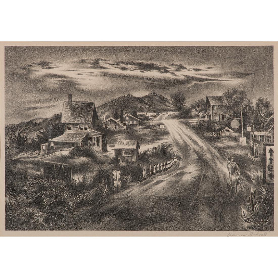 Aaron Bohrod (American, 1907-1992): Village Scene lithograph signed in pencil l.r. framed 9.25 x 13.25 in. (plate) 15.5 x 20 in. (frame)