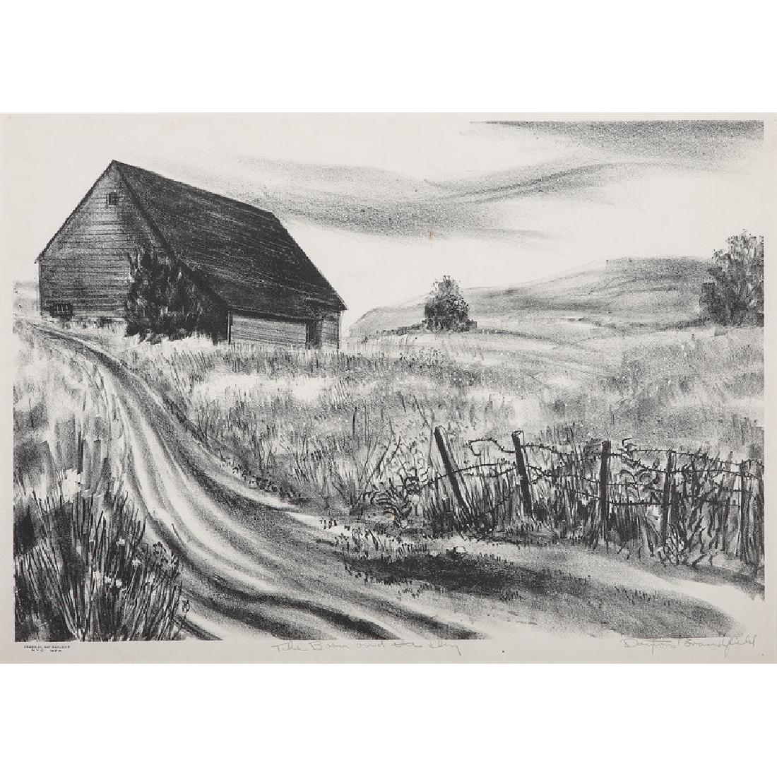 Dayton Brandfield (American, 1911-1993): The Barn and The Sky lithograph signed in pencil l.r. titled in pencil l.c. stamped Federal Art Project NYC WPA l.l. 13.5 x 18.75 in. (sight) 21.5 x 22.25 in. (frame)<