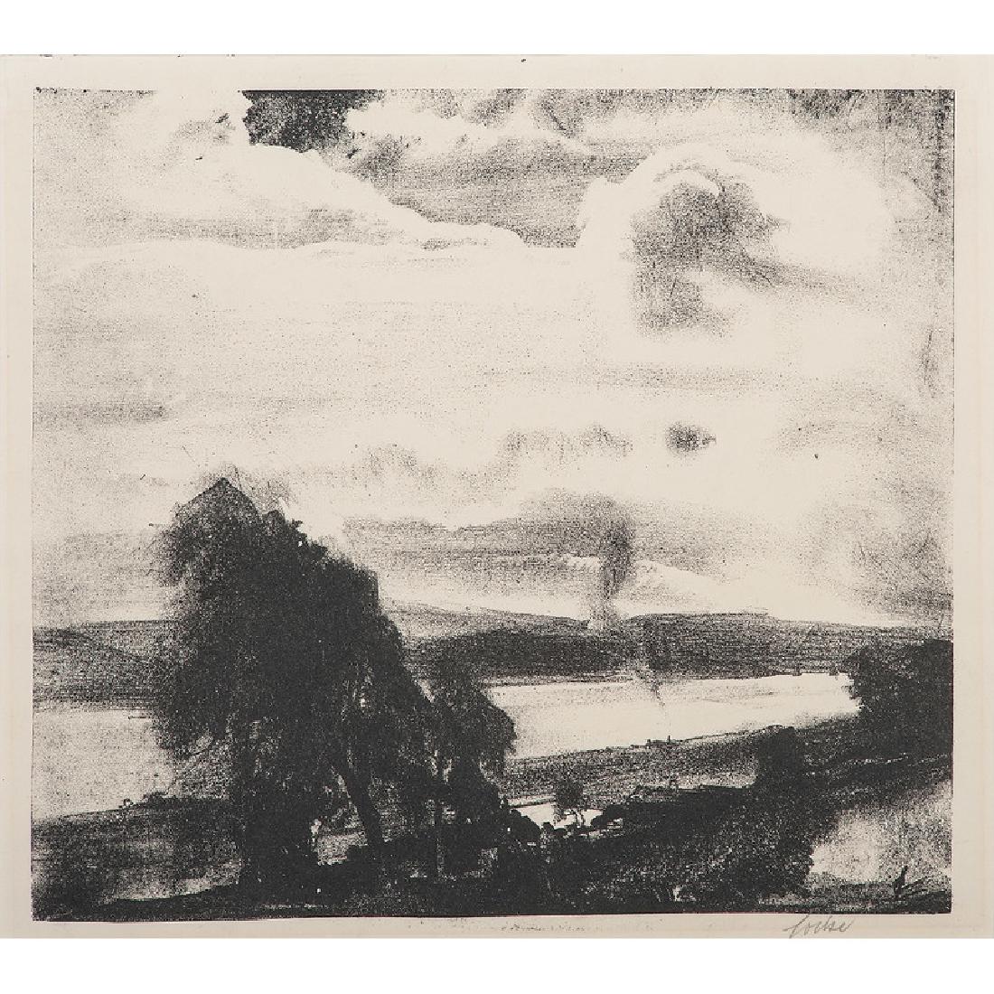 Charles Wheeler Locke (American, 1899-1983): Landscape with River lithograph signed in pencil l.r. framed 8.5 x 9.5 in. (plate) 17.5 x 21.5 in. (frame)