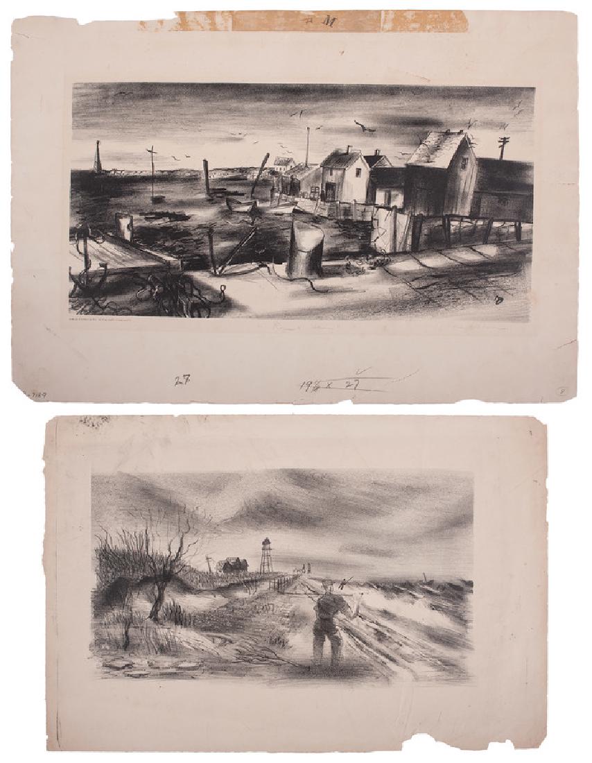 Two Lithographs of Coastal Scenes: Angling lithograph unsigned unframed 12.5 x 19 in. (sheet) Ropes n' Chains lithograph illegibly signed in pencil l.r. titled in pencil l.c.