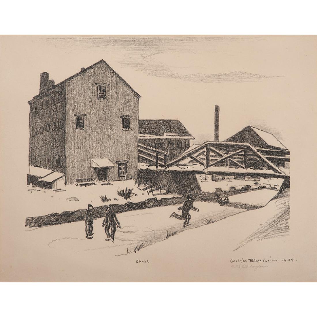 Adolphe Blondheim (American, 1888-1969): Canal lithograph signed in plate l.r. titled in plate l.c. inscribed WPA Art Program in pencil l.r. framed 10.5 x 13.5 in. (sight) 17.5 x 21.5 in. (frame)</
