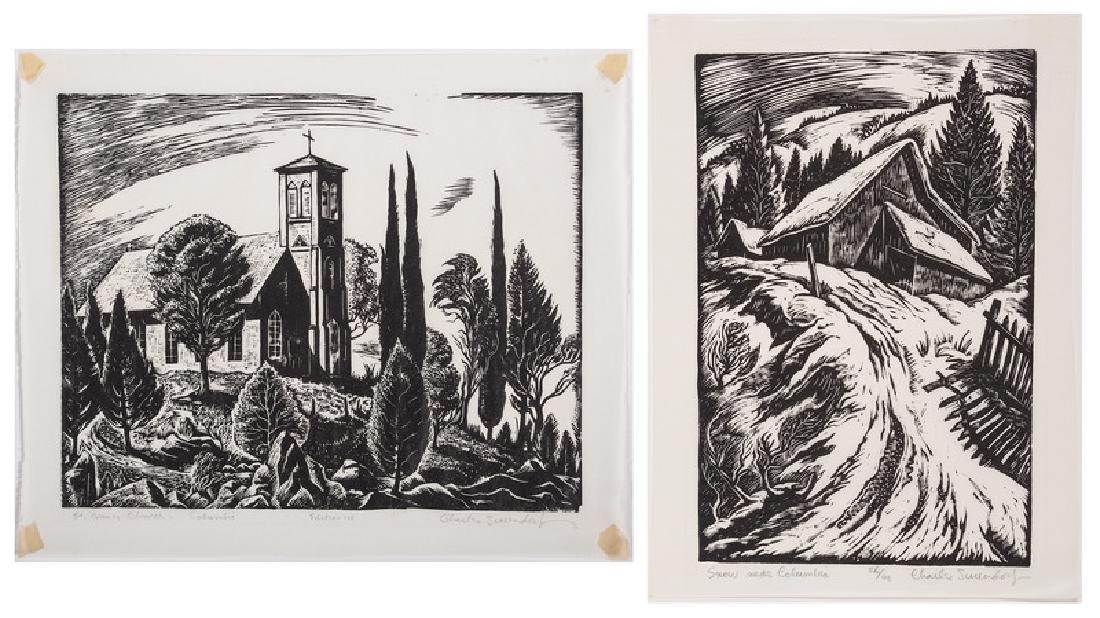Charles Frederick Surendorf (American, 1906-1979), Two: Snow Near Columbia linocut signed in pencil l.r. titled in pencil l.l. numbered ed/100 l.c. unframed (matted) 8.75 x 5.75 in. (plate) St. Anne's