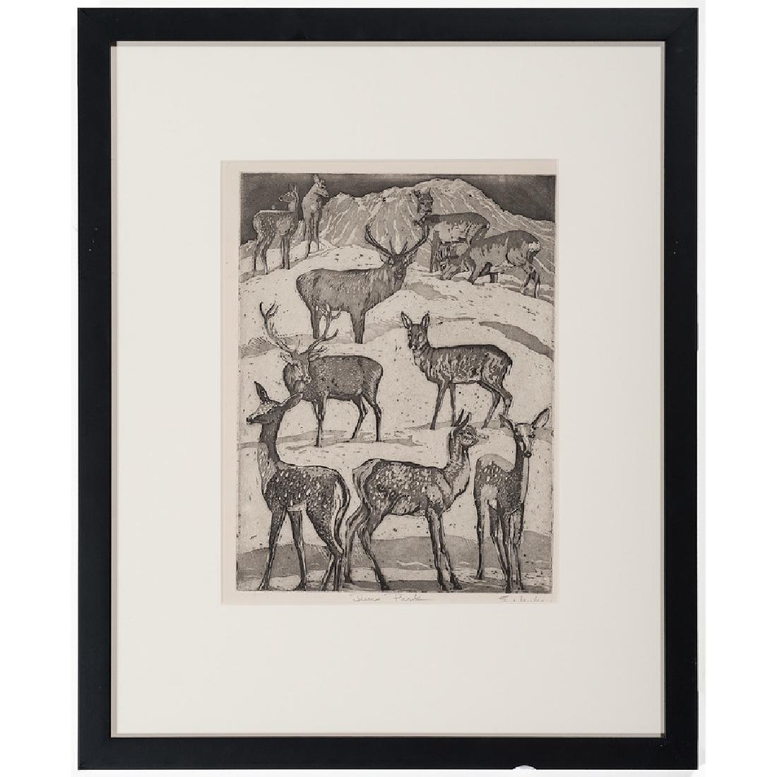 Edgar Imler (American, 1896-1973): Deer Park aquatint signed in pencil l.r. titled in pencil l.c. framed 11.75 x 8.75 in. (plate) 21.5 x 17.5 in. (frame)