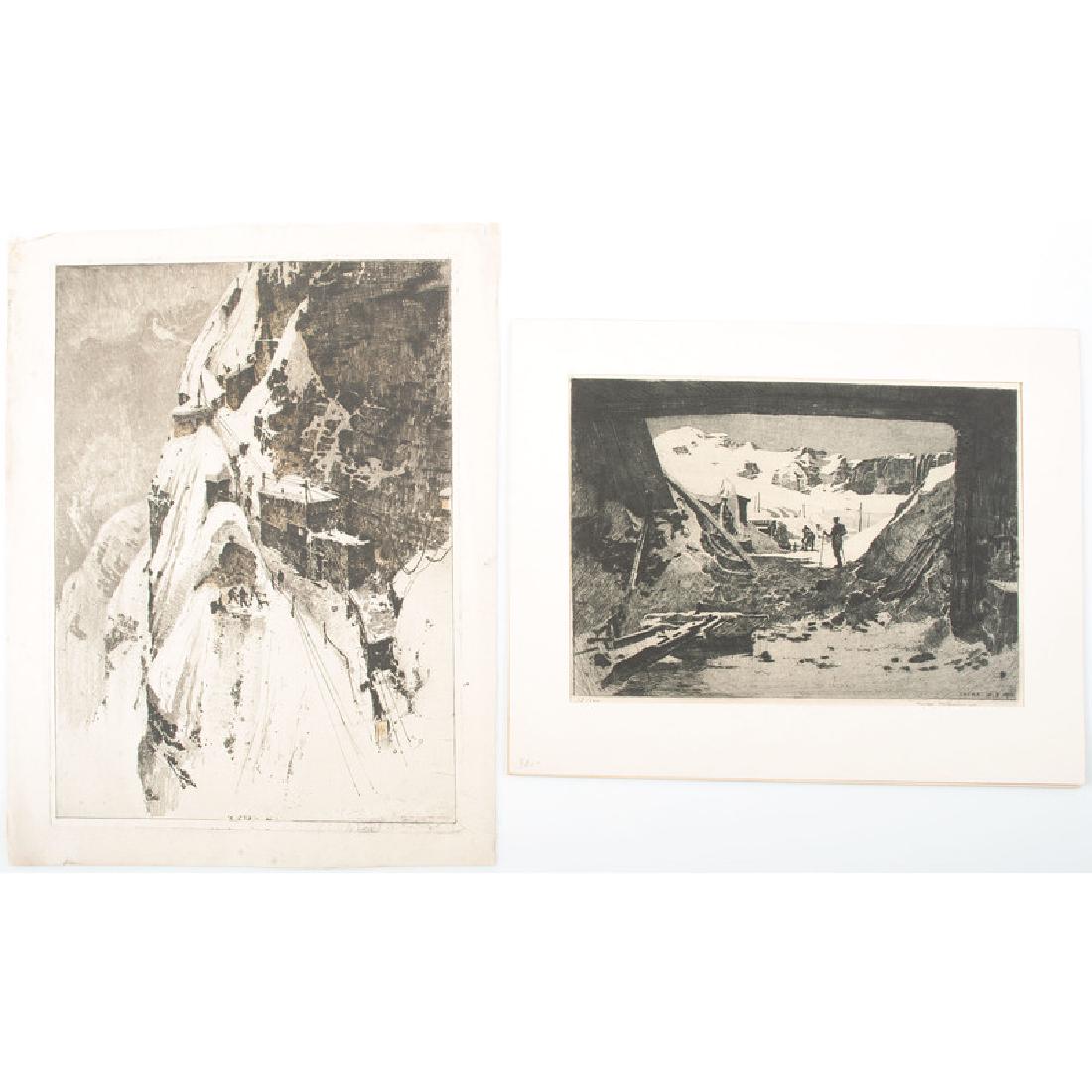 Luigi Kasimir (Austrian, 1881-1962): Alpine Scenes (2), Schönnbrunn, Wien, and Sequoya Gigantic, Yosemite etching and aquatint (4) each signed each unframed 20.25 x 15 in. (largest sheet)