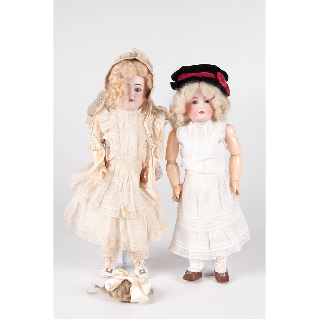 Kestner Bisque Head Dolls: German. Two Kestner dolls including no. 171, with brown sleep eyes, open mouth, and jointed composition body, back of head marked Made in Germany, 171, 6 1/2 and no. 152, with open mouth and joint