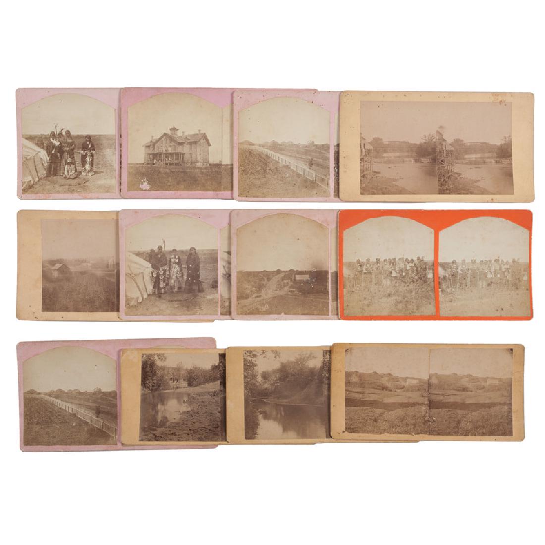 Scarce Group of Stereoviews Depicting Otoe, by: Lot of 17, including 15 stereoviews and 2 cabinet cards. Stereoviews bear the backmarks of R.L. Newton, Beatric, Nebraska (6); M.W. Newcomb, Maryville, Kansas (2); Geo. Nichols, Beatrice, NE 