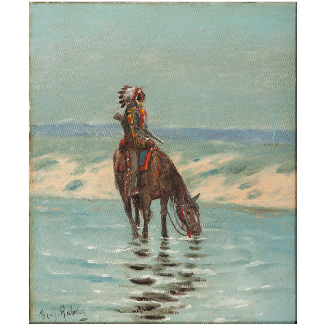 Benjamin Raborg (American, 1871-1918) Oil on Canvas: On the North Platte signed lower left; titled on side of canvas (sight) 13.75 x 16.75 in.; (framed) 18.5 x 21.5 in.