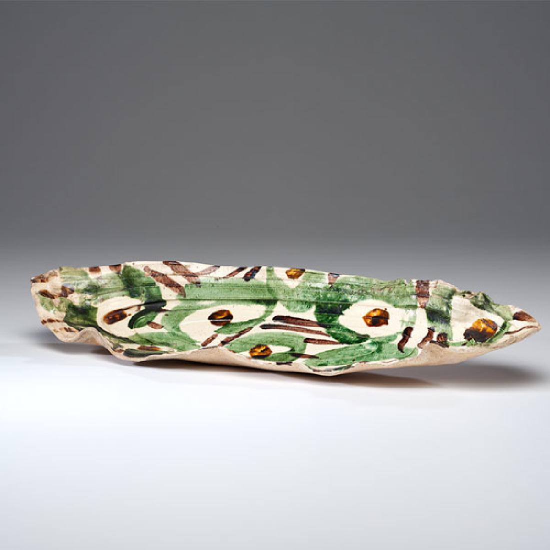 Betty Woodman (American, 1930-2018): Sushi/Sashimi Platter whiteware ca 1980 ht. 2.25, lg. 27.5 in. An early work by Woodman in the "Tang" Chinese style. Provenance: From the Collection of Ken Price