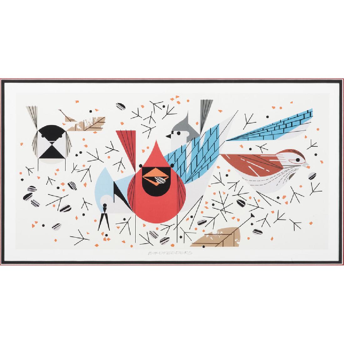 Charley Harper (Cincinnati, 1922-2007), Serigraph: Birdfeeders serigraph titled in pencil l.c. unsigned, but with Ch. Harper embossed paper mark l.r. accompanied by certificate from the Charley Harper Estate signed by Brett Harper <