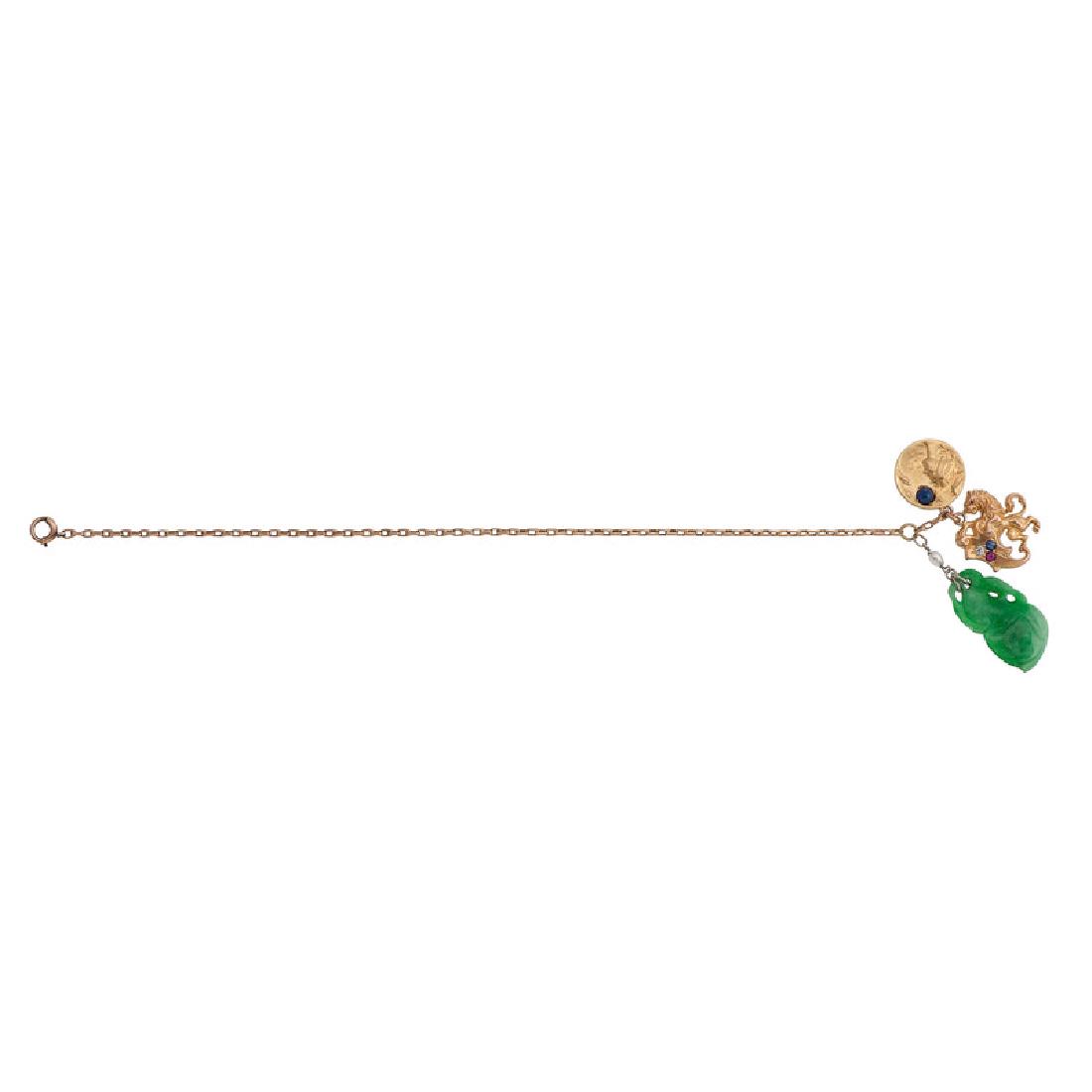 Gold Filled Bracelet with Jade and Gold Charms (1 of 3)