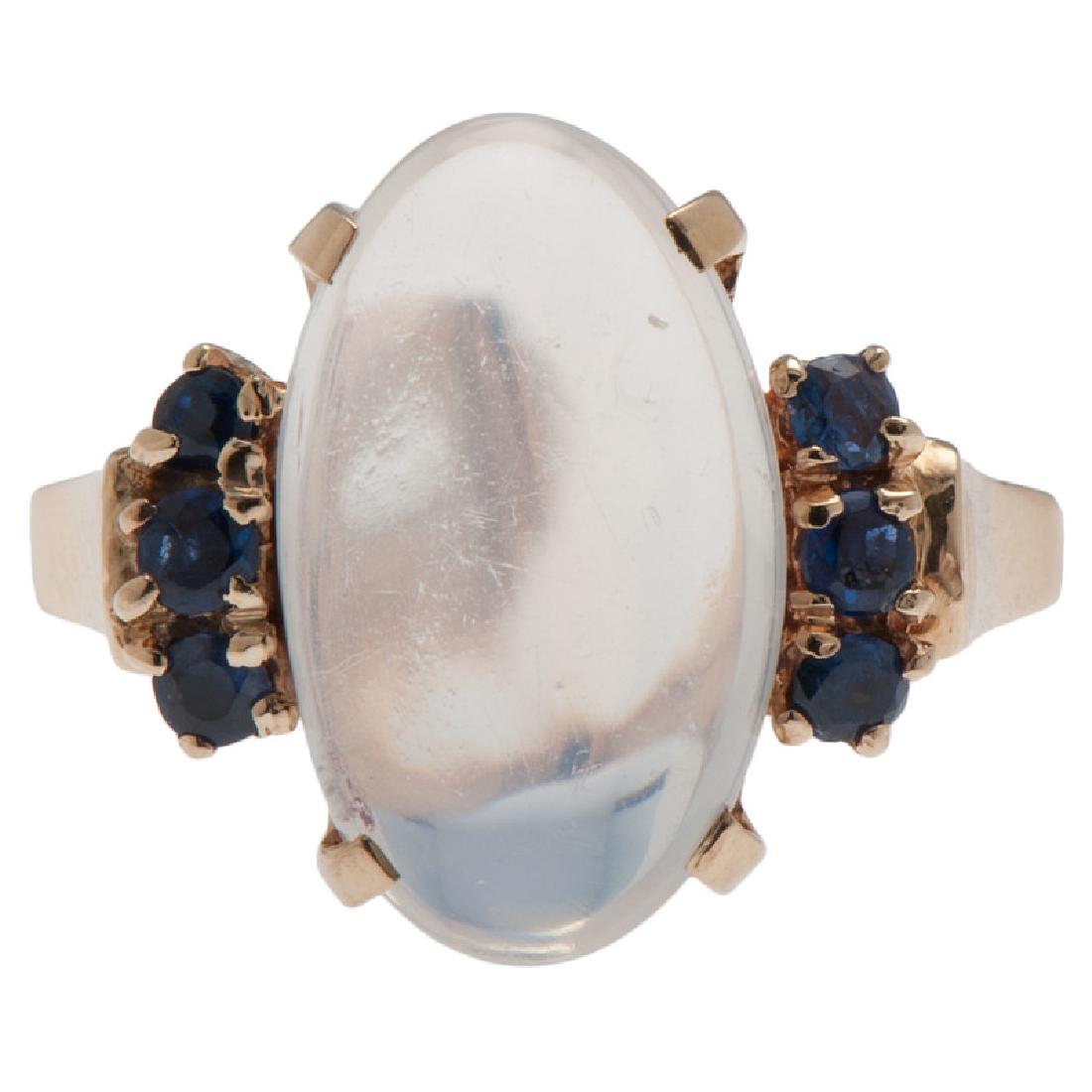 14 Karat Yellow Gold Moonstone and Sapphire Ring (1 of 4)