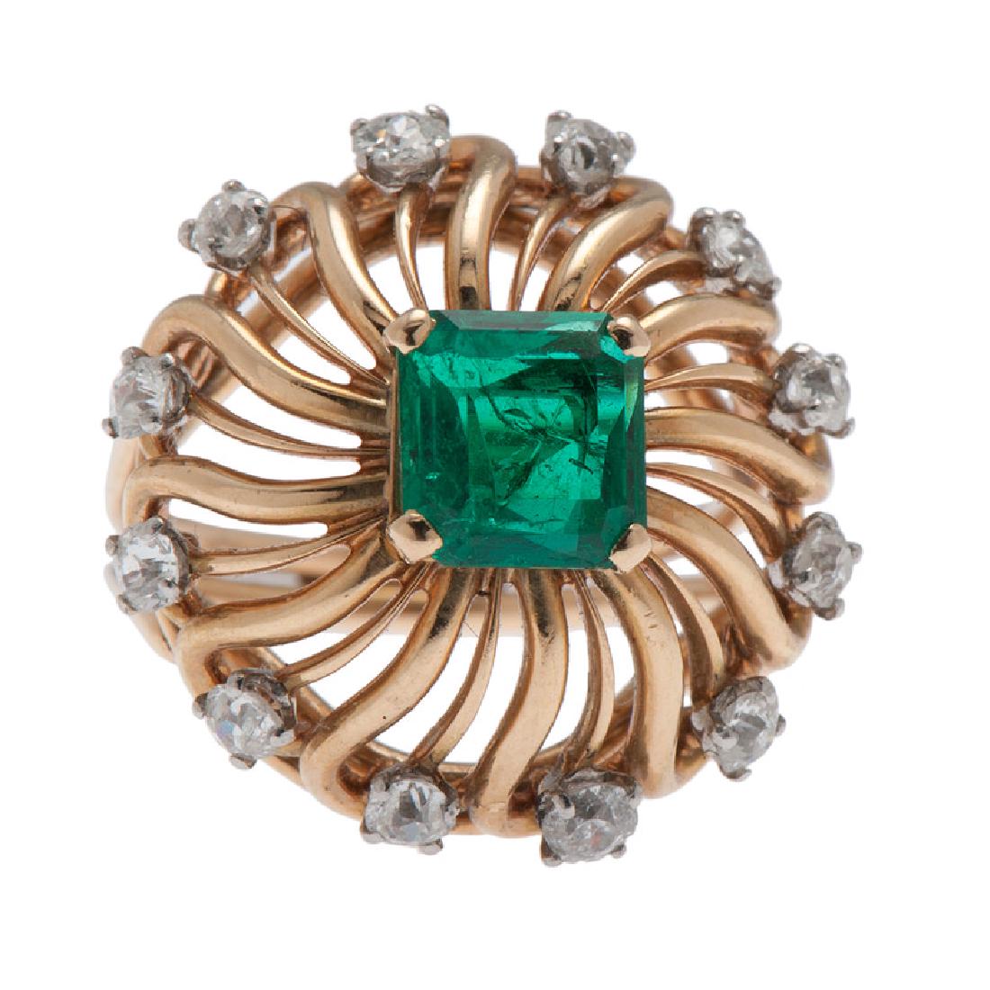Mellerio 18 Karat Yellow Gold Emerald and Diamond Ring (1 of 4)