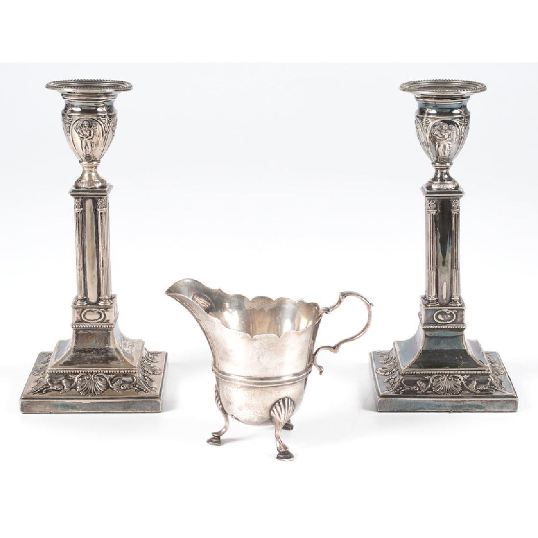 English Sterling Neoclassical Candlesticks and Creamer (1 of 5)