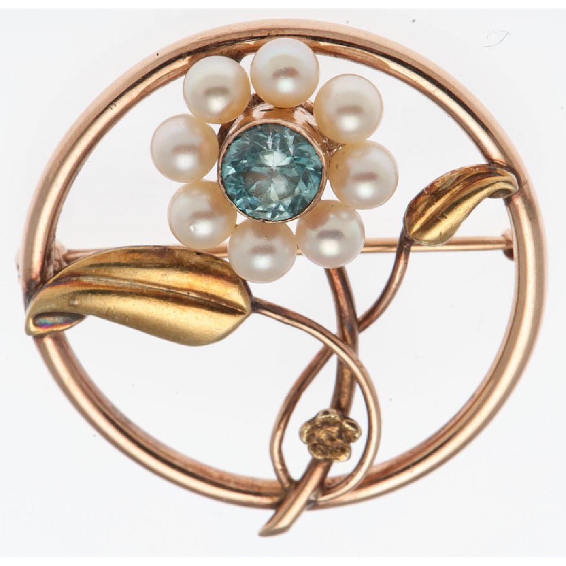 10 Karat Gold Retro Blue Zircon Brooch (1 of 2)