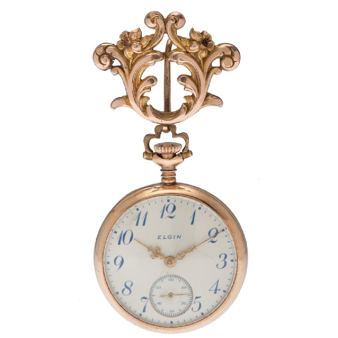 Elgin 14 Karat Yellow Gold Open Face Pocket Watch Ca. (1 of 3)