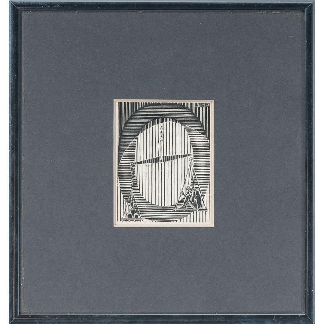 M.C. Escher Bookplate: Dutch, 20th century. An M.C. Escher (1898-1972) bookplate, framed; 3.25 x 2.25 in. (sight).