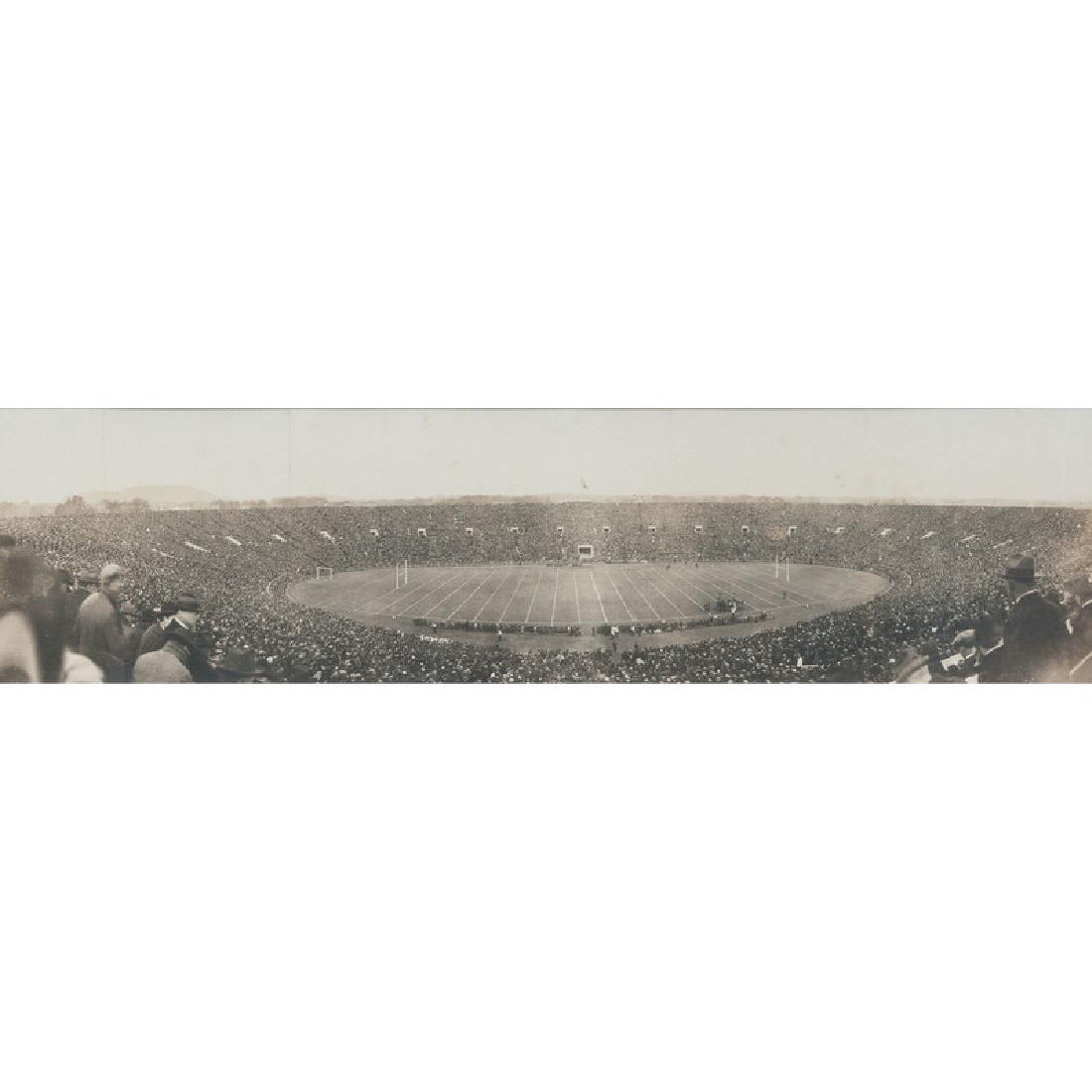 Panoramic Photographs of Yale-Harvard Football Games,: Lot of 2. Silver gelatin photograph of the Harvard-Yale Football Game, 27.5 x 7 in. (visible), matted and framed to 34 x 13.5 in. November 21, 1914, by Joseph Candee of New Haven, CT. Taken from insi