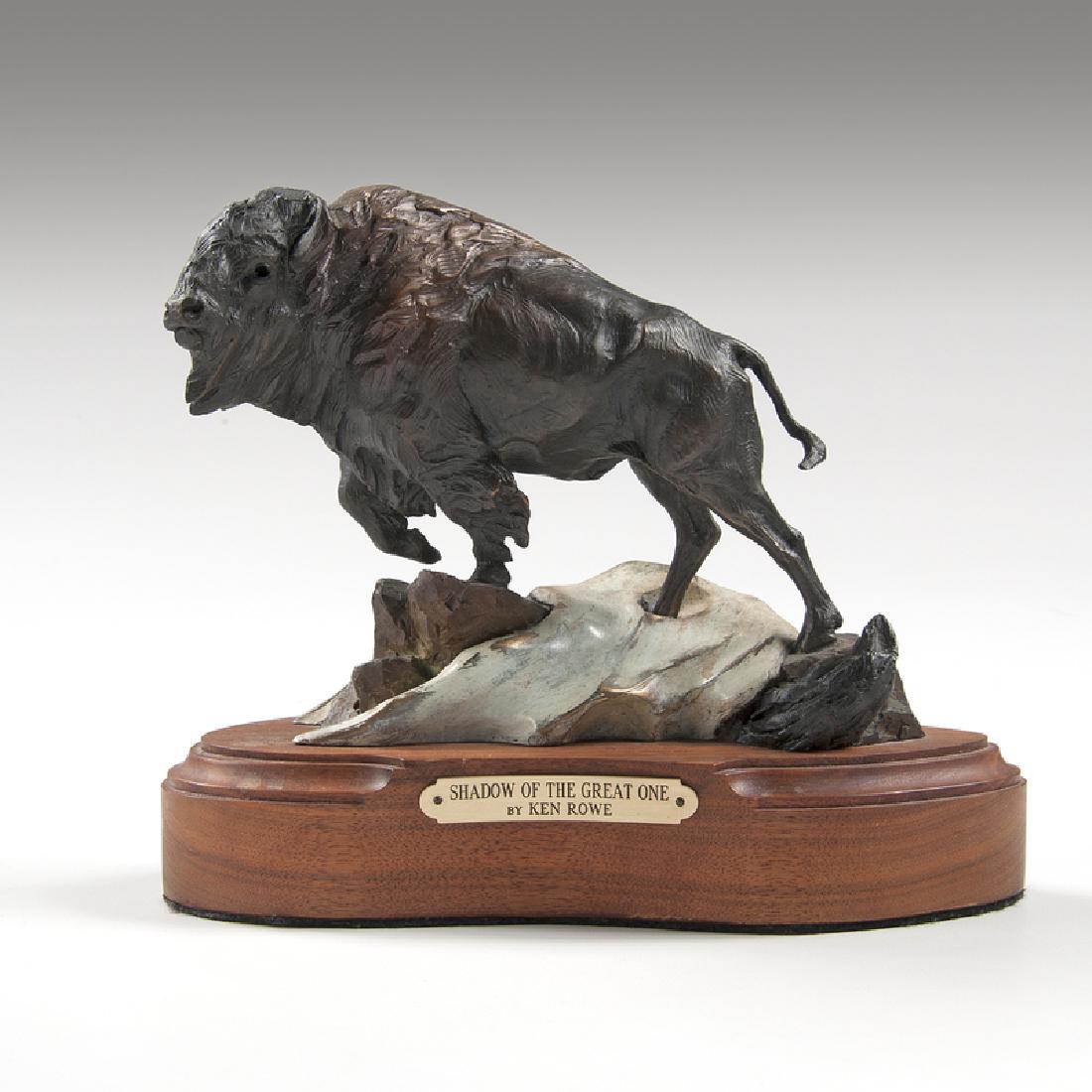Ken Rowe (American, 20th-21st Century) Bronze: Shadow of the Great One 1998 signed and dated © 98 on back numbered 4/50 on back on wooden base ht. 8, wd. 9.5, dp. 4.75 in.