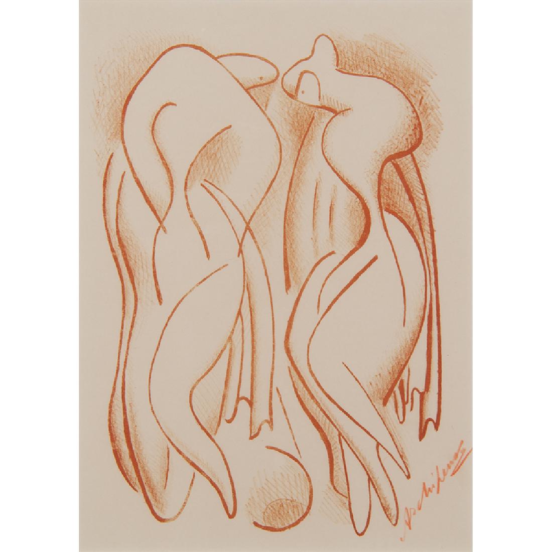 Alexander Archipenko (Ukrainian-American, 1887-1964): Bathers lithograph signed in crayon l.r. published by the Associated American Artists (A. A. A. label on reverse) framed and matted 13.5 x 9.5 in. (sight) 20 x 16 in.