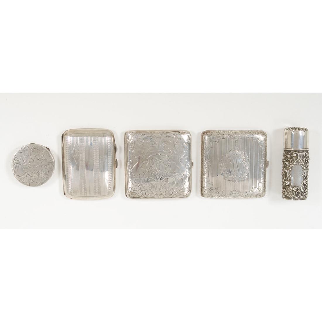 Sterling Cigarette Cases, Perfume Bottle and Compact (1 of 3)