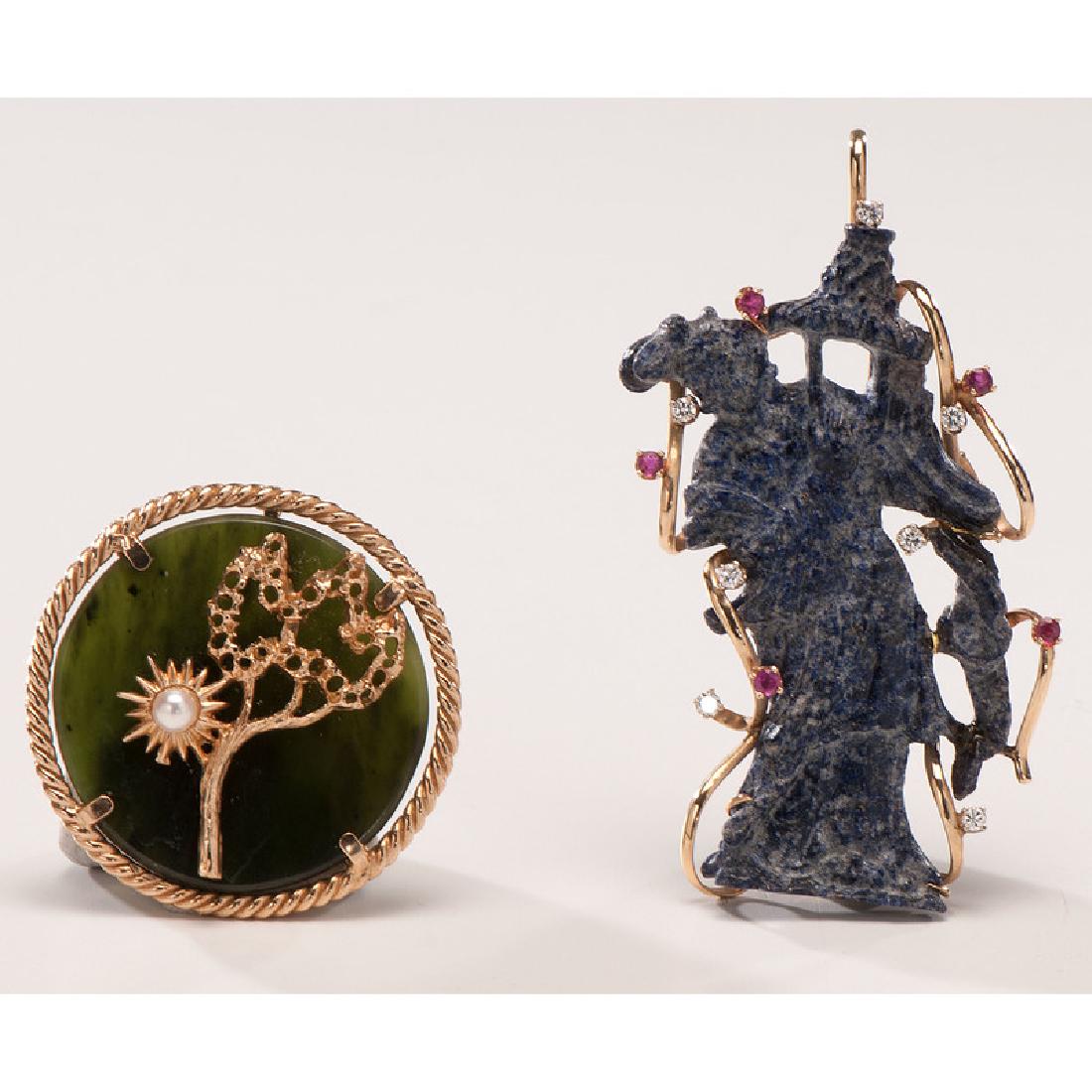Jade and Lapis Pendants in 14k Yellow Gold (1 of 3)