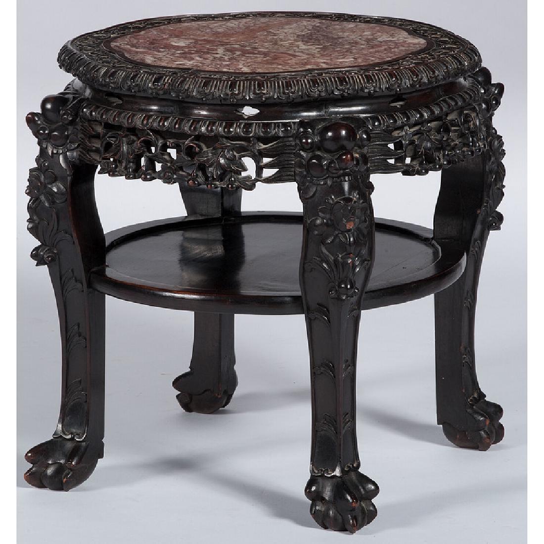Carved Chinese Hardwood Stand with Marble Top (1 of 7)