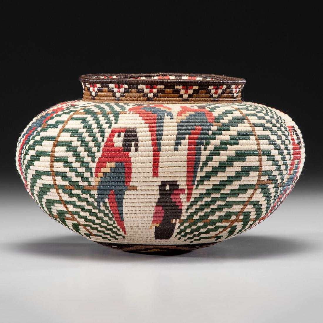Wounaan Cultural Basket, From the Collection of William: finely woven and designed with 15 macaws and other birds perched among the ferns, height 6.75 in. x diameter 10.75 in. fourth quarter 20th century From the Collection of William H. Saunders, M.D. and 