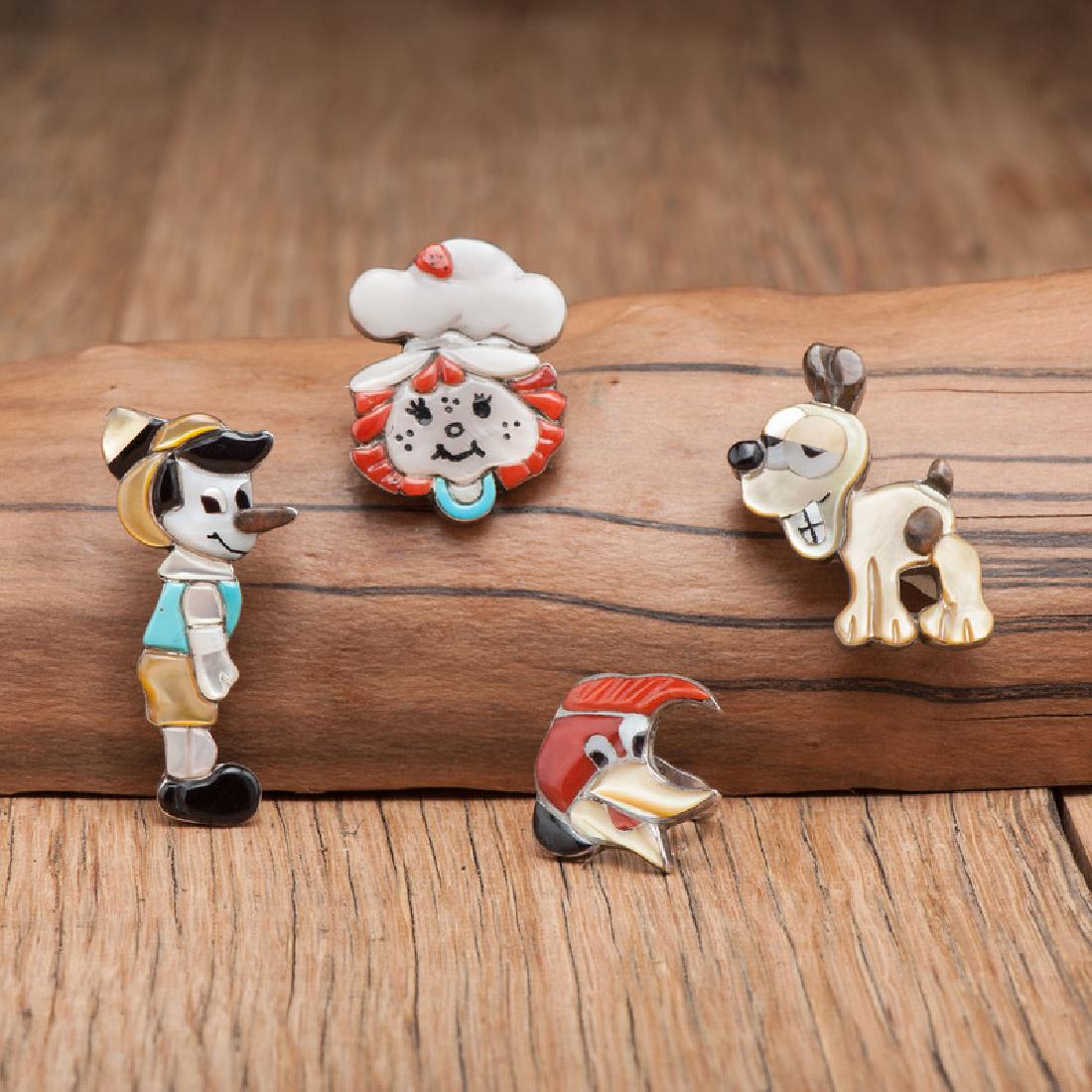 Zuni Cartoon Character Inlay Silver Pendants, Pins, and (1 of 2)