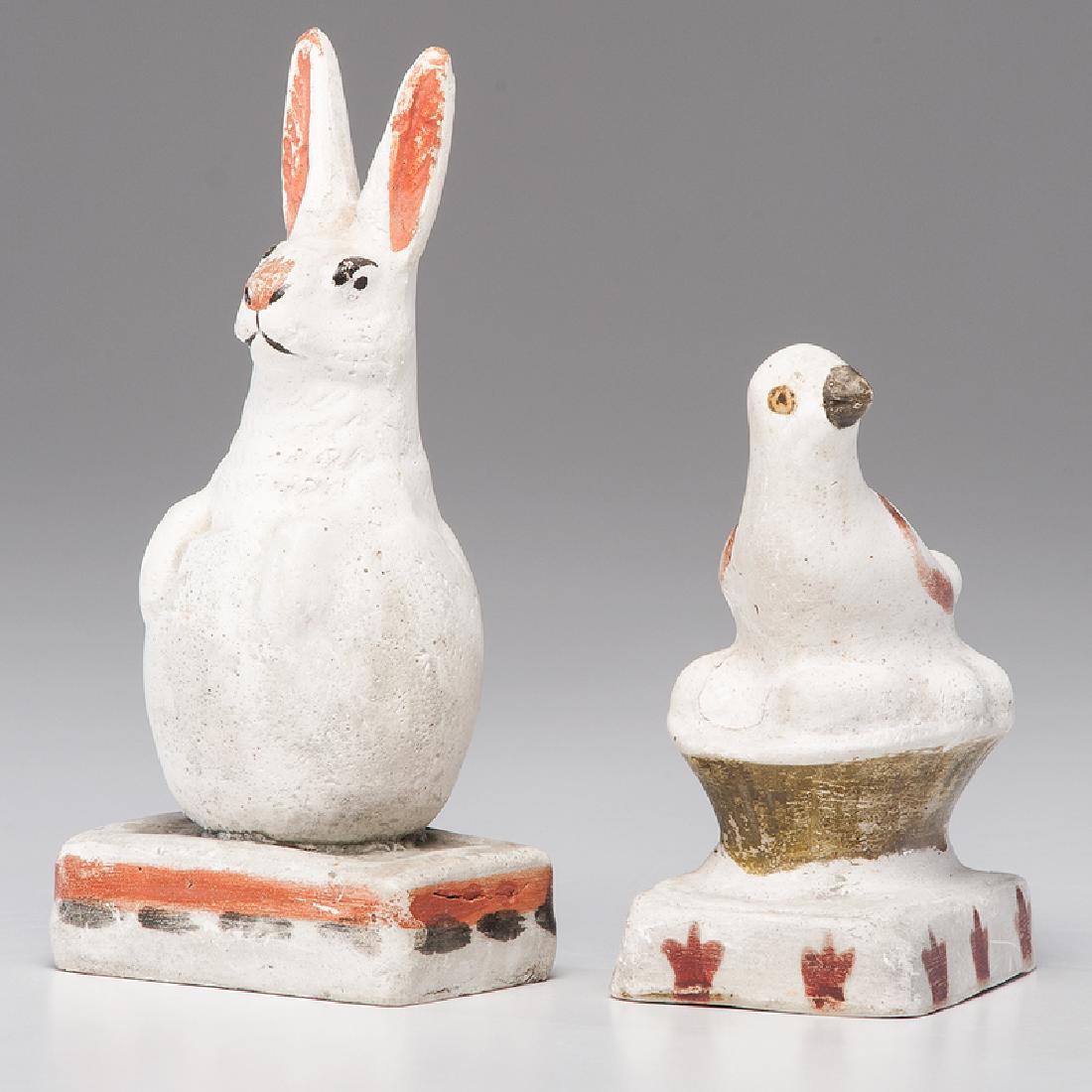 Chalkware Bird on a Nest and Rabbit: American, 19th century. A chalkware figure of a bird seated on a nest and a rabbit hatching from an egg; rabbit oah. 6.5 in. Provenance: Property from the Americana Collection of Dr. Dale and Ann Knig