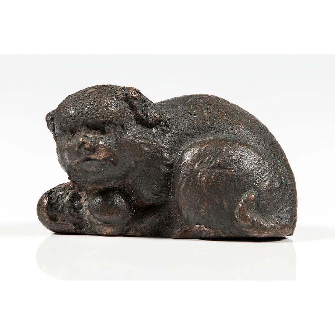 Tiffany Studios Bronze Dog Paperweight: American, 20th century. Stamped on underside; lg. 2.75 in.