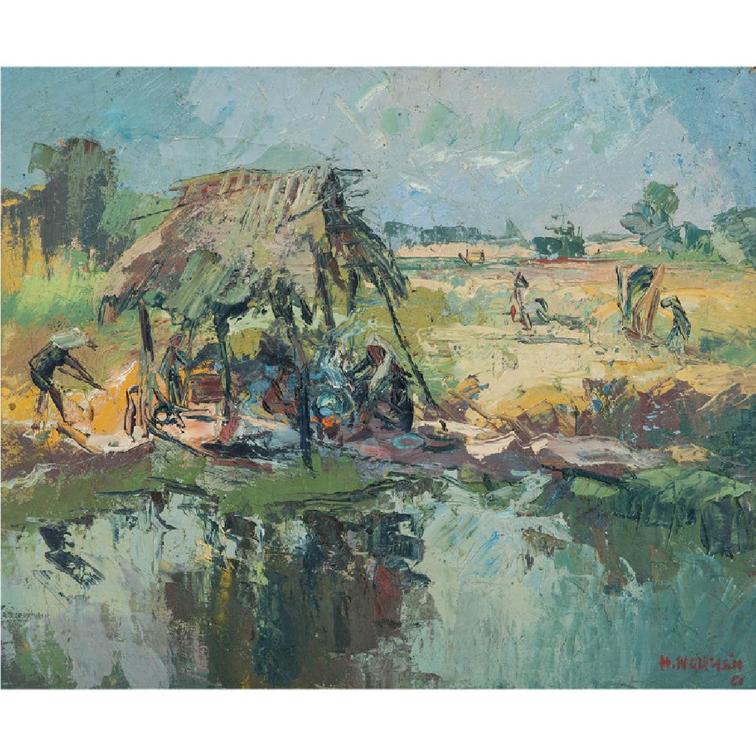 Nguyen van Nguyen (Vietnamese, active 1950s-1960s): Untitled oil on canvas signed and dated '61 ? l.r. framed 23 x 19 in. (frame) 22 x 18 in. (sight)