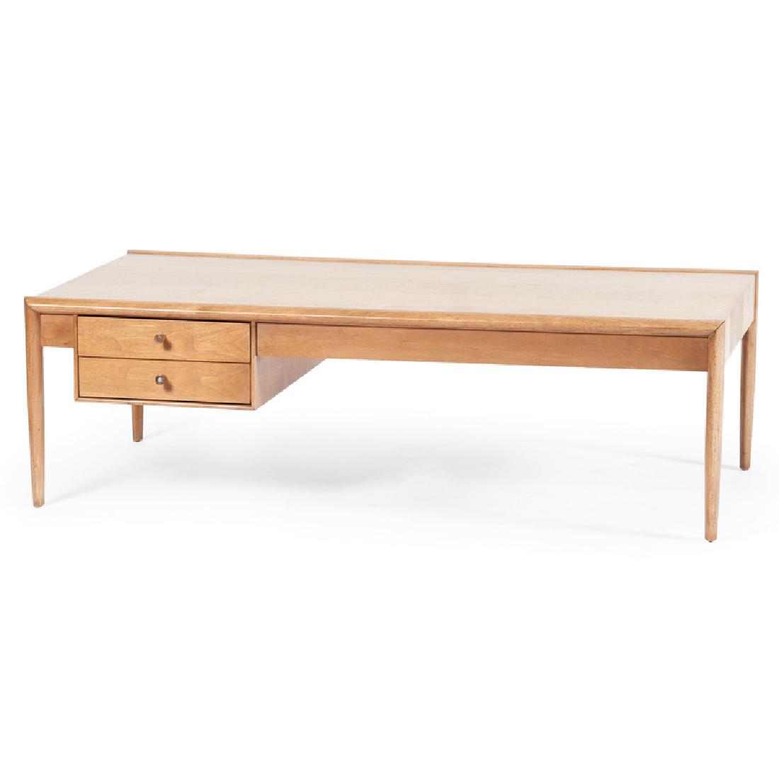 Barney Flagg for Drexel, Parallel Coffee Table: American, 20th century. A mid-century modern Drexel coffee table, designed by Barney Flagg, with two drawers, stamped Parallel by Drexel on underside; ht. 16, wd. 52, dp. 28 in.