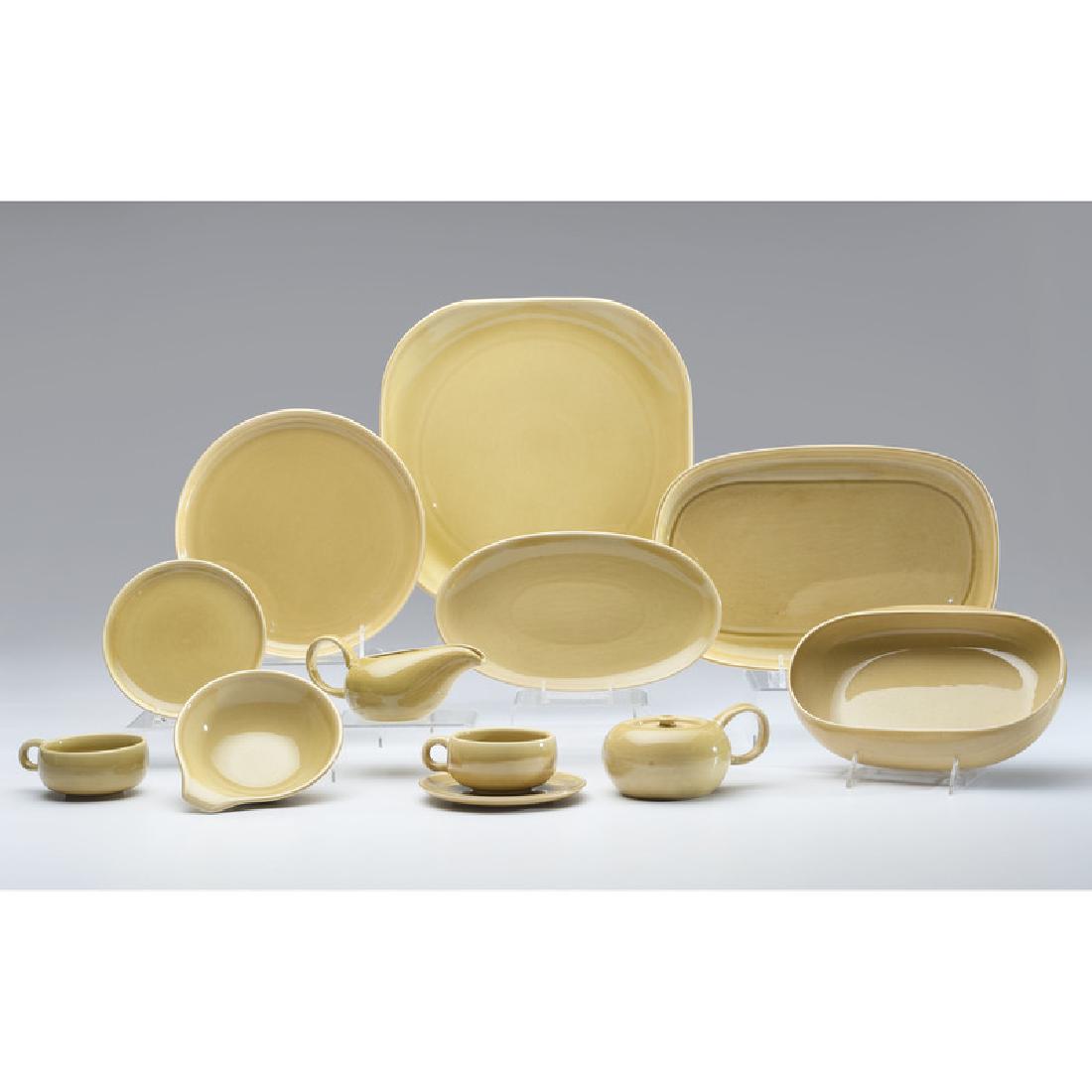 Russel Wright Dinnerware Service in Chartreuse: American, 20th century. A seventy-six piece dinnerware service in chartreuse including sixteen cups, fourteen saucers, thirteen bread plates, fifteen dinner plates, twelve soup bowls, one creamer, one